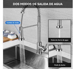 Llave Monomando Lavaplatos Cocina Grifo Flexible Plateado