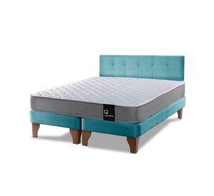 Cama Europea Zen Best Tela Velvet Turquesa 2 Plazas + Respaldo
