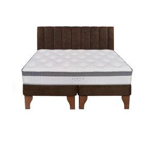 Cama Europea Stella 2 Plazas + Respaldo Tubular Madera Café