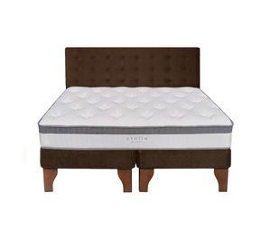 Cama Europea Stella 2 Plazas + Respaldo Capitoné Madera Café