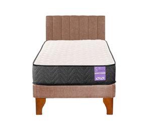 Cama Europea 1 Plaza Aura + Respaldo Tubular Madera Beige
