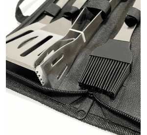 Set parrillero 5 piezas de acero inoxidable y bolso para asados