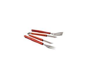 Set Asado Parrilla 3 Piezas Acero Inoxidable Mango Madera