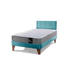 Cama Europea Zen Best 1.5 Plaza Colchon Resortes Base Dividida + Respaldo Tela Turquesa