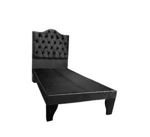 Cama 1,5 Plazas Ovalado, Incluye Base y Respaldo Negro Flobal