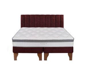 Cama Europea Stella 2 Plazas + Respaldo Tubular Madera Burdeo