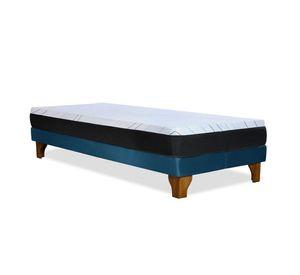 Cama Europea Zen Pro Colchon Resortes 1.5 Plaza Base Dividida Tela Azul Petroleo