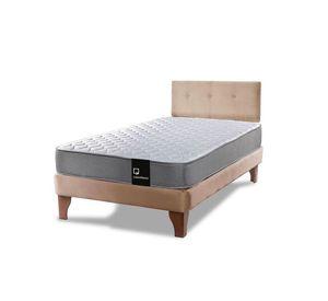 Cama Europea Zen Best 1.5 Plaza Colchon Resortes Base Dividida + Respaldo Tela Beige