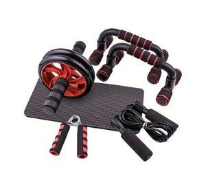Set Rueda Abdominal Cuerda Saltar Mangos Push Ups Rojo