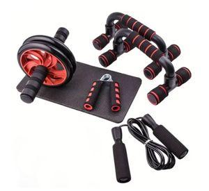 Set Rueda Abdominal Cuerda Saltar Mangos Push Ups Rojo