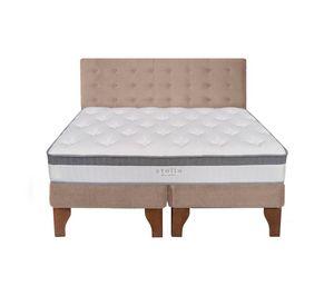 Cama Europea Stella 2 Plazas + Respaldo Capitoné Madera Beige