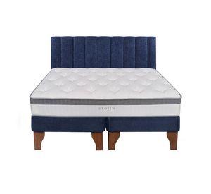 Cama Europea Stella 2 Plazas + Respaldo Tubular Madera Azul
