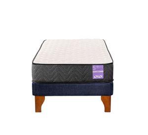 Cama Europea 1 Plaza Aura Base + Colchón Madera Azul