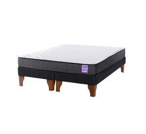 Cama Europea 2 Plazas 150x190 cm Base Colchón Madera Negro