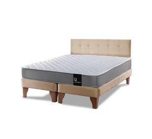 Cama Europea Zen Best 2 Plazas Colchon Resortes Base Dividida + Respaldo Tela Beige