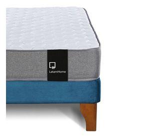 Cama Europea Zen Best 2 Plazas Colchon Resortes Base Dividida + Respaldo Tela Azul