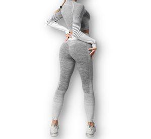 Conjunto Fitness Blanco Gimnasio 2 Piezas Manga Larga Sin Costuras