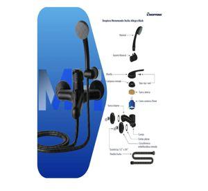 Monomando Tina Ducha Negro Mate Hoffens Allegra+kit Completo
