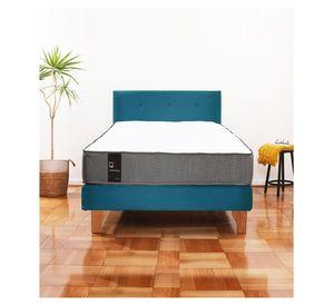 Cama Europea Zen Best 1.5 Plaza Colchon Resortes Base Dividida + Respaldo Tela Azul