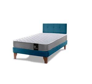Cama Europea Zen Best 1.5 Plaza Colchon Resortes Base Dividida + Respaldo Tela Azul