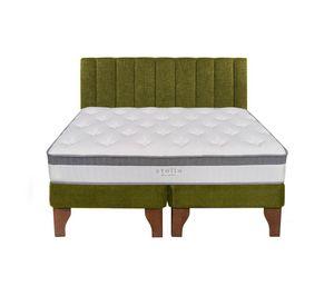 Cama Europea Stella 2 Plazas + Respaldo Tubular Madera Verde