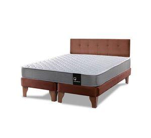 Cama Europea Zen Best 2 Plazas Colchon Resortes Base Dividida + Respaldo Tela Café