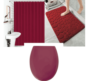 Set de Baño Burdeo 3 piezas Tapa Cotina Alfombra