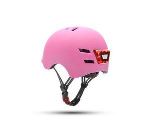 Casco bicicleta seguridad luz led rosado