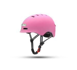 Casco bicicleta seguridad luz led rosado