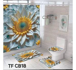 Juego De Baño Completo Set 4 Pzs Cortina Y Alfombras Girasol