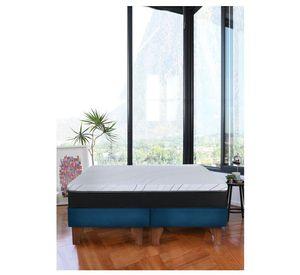 Cama Europea Zen Pro Colchon Resortes 2 Plazas Base Dividida Tela Azul Petroleo