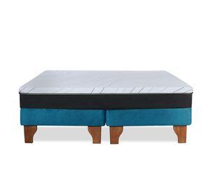 Cama Europea Zen Pro Colchon Resortes 2 Plazas Base Dividida Tela Azul Petroleo
