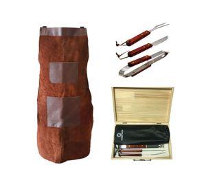 Set Parrillero Con Mandil de Cuero y set de utensilios