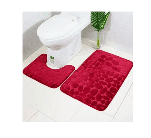 Set De Alfombras Baño Piedras Elegante Burdeo