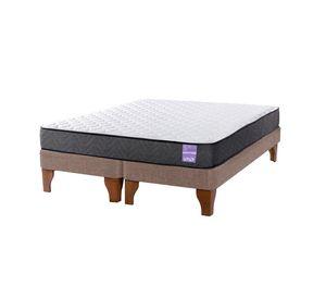 Cama Europea 2 Plazas 150x190 cm Base Colchón Madera Beige