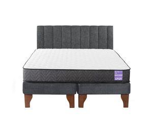 Cama Europea 2 Plazas + Respaldo Tubular Madera Gris