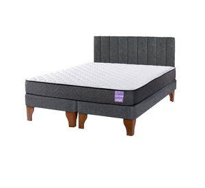 Cama Europea 2 Plazas + Respaldo Tubular Madera Gris
