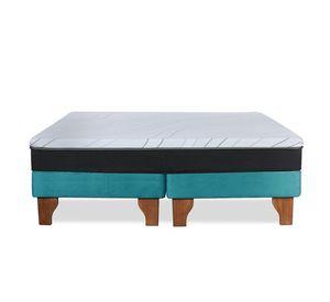 Cama Europea Zen Pro Colchon Resortes 2 Plazas Base Dividida Tela Turquesa