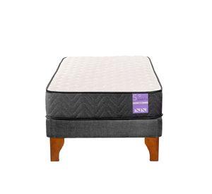 Cama Europea 1 Plaza Aura Base + Colchón Madera Gris