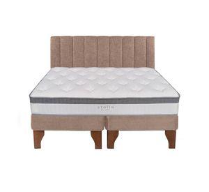 Cama Europea Stella 2 Plazas + Respaldo Tubular Madera Beige