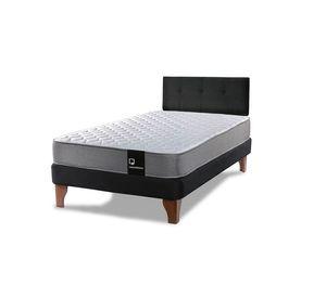 Cama Europea Zen Best 1.5 Plaza Colchon Resortes Base Dividida + Respaldo Tela Negro