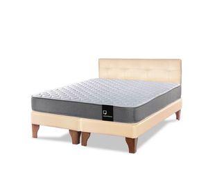 Cama Europea Zen Best 2 Plazas Colchon Resortes Base Dividida + Respaldo PU Beige
