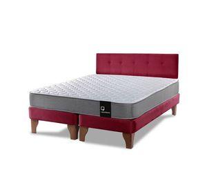 Cama Europea Zen Best 2 Plazas Colchon Resortes Base Dividida + Respaldo Tela Burdeo