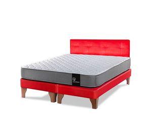 Cama Europea Zen Best 2 Plazas Colchon Resortes Base Dividida + Respaldo PU Rojo