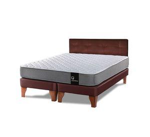 Cama Europea Zen Best 2 Plazas Colchon Resortes Base Dividida + Respaldo PU Café