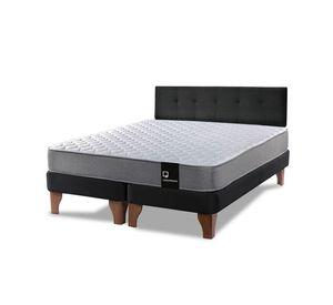 Cama Europea Zen Best 2 Plazas Colchon Resortes Base Dividida + Respaldo Tela Negro
