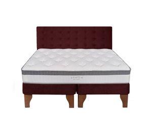 Cama Europea Stella 2 Plazas + Respaldo Capitoné Madera Burdeo
