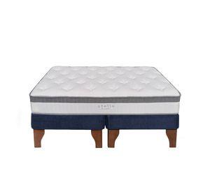 Cama Europea Stella 2 Plazas 150x190 cm Base Colchón Madera Azul