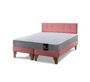 Cama Europea Zen Best 2 Plazas Colchon Resortes Base Dividida + Respaldo Tela Palo Rosa