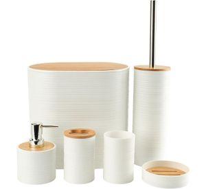 Set De 8 Accesorios Para Baño Con Tapa De Bambu Papelera Wc WakesHome
